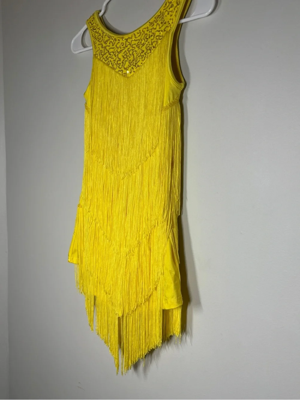 bright yellow Balera fringe & sequin performance dance dress